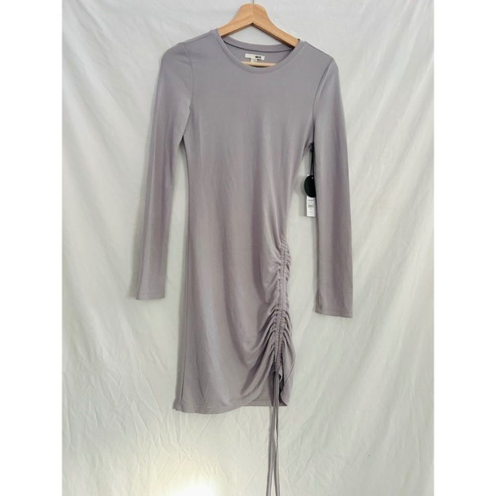 AMUSE SOCIETY Long Sleeve Ruched Drawstring Bodycon Dress Mauve Small